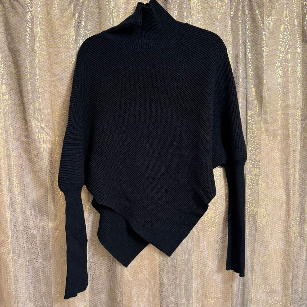 Halara Black High Neck Long Sleeve Asymmetric Hem Sweater Large